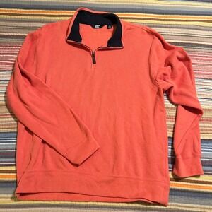 Lands‎ End Mens Coral Orange 1/4 Zip Pullover Sweatshirt Size L